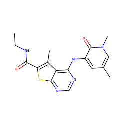 CCNC(=O)c1sc2ncnc(Nc3cc(C)cn(C)c3=O)c2c1C ZINC000299860922