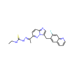 CCNC(=S)N/N=C(\C)c1ccc2ncc(Cc3cc4cccnc4cc3F)n2n1 ZINC000096169122