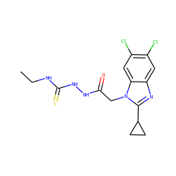 CCNC(=S)NNC(=O)Cn1c(C2CC2)nc2cc(Cl)c(Cl)cc21 ZINC001772623638