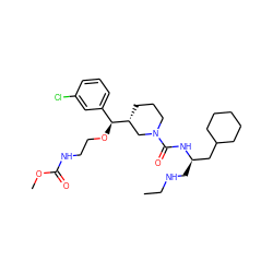 CCNC[C@H](CC1CCCCC1)NC(=O)N1CCC[C@@H]([C@@H](OCCNC(=O)OC)c2cccc(Cl)c2)C1 ZINC000045338006