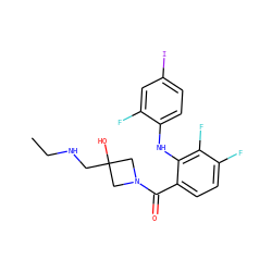 CCNCC1(O)CN(C(=O)c2ccc(F)c(F)c2Nc2ccc(I)cc2F)C1 ZINC000060325970