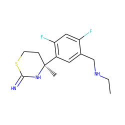 CCNCc1cc([C@]2(C)CCSC(=N)N2)c(F)cc1F ZINC001772592629
