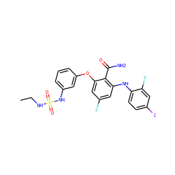 CCNS(=O)(=O)Nc1cccc(Oc2cc(F)cc(Nc3ccc(I)cc3F)c2C(N)=O)c1 ZINC000653798259