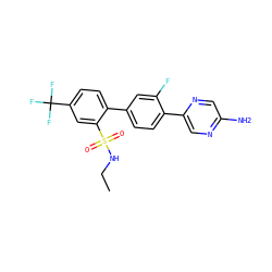 CCNS(=O)(=O)c1cc(C(F)(F)F)ccc1-c1ccc(-c2cnc(N)cn2)c(F)c1 ZINC000224790445