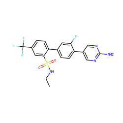 CCNS(=O)(=O)c1cc(C(F)(F)F)ccc1-c1ccc(-c2cnc(N)nc2)c(F)c1 ZINC000224823409