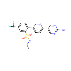 CCNS(=O)(=O)c1cc(C(F)(F)F)ccc1-c1ccc(-c2cnc(N)nc2)nc1 ZINC000224748452