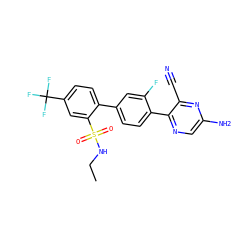 CCNS(=O)(=O)c1cc(C(F)(F)F)ccc1-c1ccc(-c2ncc(N)nc2C#N)c(F)c1 ZINC000224781477