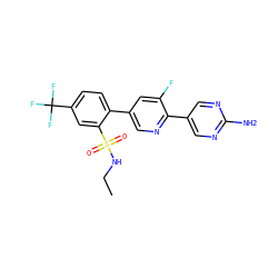 CCNS(=O)(=O)c1cc(C(F)(F)F)ccc1-c1cnc(-c2cnc(N)nc2)c(F)c1 ZINC000224811380