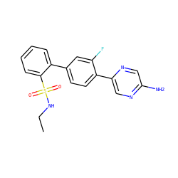 CCNS(=O)(=O)c1ccccc1-c1ccc(-c2cnc(N)cn2)c(F)c1 ZINC000212179211