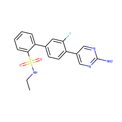 CCNS(=O)(=O)c1ccccc1-c1ccc(-c2cnc(N)nc2)c(F)c1 ZINC000224752703