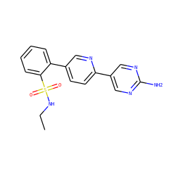 CCNS(=O)(=O)c1ccccc1-c1ccc(-c2cnc(N)nc2)nc1 ZINC000224806571