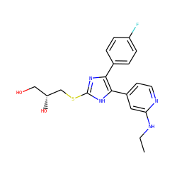 CCNc1cc(-c2[nH]c(SC[C@H](O)CO)nc2-c2ccc(F)cc2)ccn1 ZINC000040866868