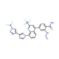 CCNc1cc(-c2cc(C(F)(F)F)nc3c(-n4cnc(-c5cnn(C(F)F)c5)c4)cccc23)ccc1C(N)=O ZINC000145540005