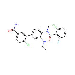 CCNc1cc(-c2cc(C(N)=O)ccc2Cl)ccc1N(C)C(=O)c1c(F)cccc1Cl ZINC000221930530