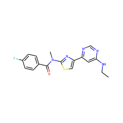 CCNc1cc(-c2csc(N(C)C(=O)c3ccc(F)cc3)n2)ncn1 ZINC000045245944