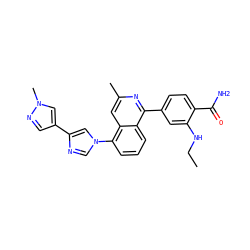 CCNc1cc(-c2nc(C)cc3c(-n4cnc(-c5cnn(C)c5)c4)cccc23)ccc1C(N)=O ZINC000145544384
