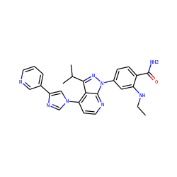 CCNc1cc(-n2nc(C(C)C)c3c(-n4cnc(-c5cccnc5)c4)ccnc32)ccc1C(N)=O ZINC000169703541