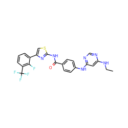 CCNc1cc(Nc2ccc(C(=O)Nc3nc(-c4cccc(C(F)(F)F)c4F)cs3)cc2)ncn1 ZINC000028952845