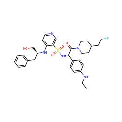 CCNc1ccc([C@H](NS(=O)(=O)c2cnccc2N[C@H](CO)Cc2ccccc2)C(=O)N2CCC(CCF)CC2)cc1 ZINC000036093426