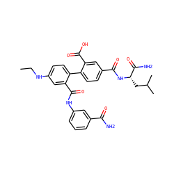 CCNc1ccc(-c2ccc(C(=O)N[C@@H](CC(C)C)C(N)=O)cc2C(=O)O)c(C(=O)Nc2cccc(C(N)=O)c2)c1 ZINC000028639794