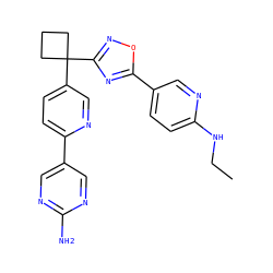 CCNc1ccc(-c2nc(C3(c4ccc(-c5cnc(N)nc5)nc4)CCC3)no2)cn1 ZINC000114767921