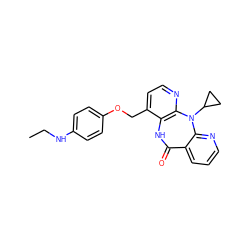CCNc1ccc(OCc2ccnc3c2NC(=O)c2cccnc2N3C2CC2)cc1 ZINC000005843617