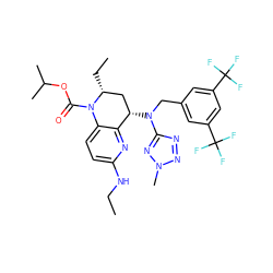 CCNc1ccc2c(n1)[C@@H](N(Cc1cc(C(F)(F)F)cc(C(F)(F)F)c1)c1nnn(C)n1)C[C@@H](CC)N2C(=O)OC(C)C ZINC000084596730