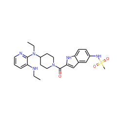CCNc1cccnc1N(CC)C1CCN(C(=O)c2cc3cc(NS(C)(=O)=O)ccc3[nH]2)CC1 ZINC000013758769