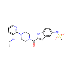 CCNc1cccnc1N1CCN(C(=O)c2cc3cc(NS(C)(=O)=O)ccc3[nH]2)CC1 ZINC000013760711