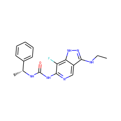 CCNc1n[nH]c2c(F)c(NC(=O)N[C@H](C)c3ccccc3)ncc12 ZINC000210709415