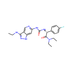 CCNc1n[nH]c2cc(NC(=O)N[C@@H](C(=O)N(CC)CC)c3ccc(F)cc3)ncc12 ZINC001772649607
