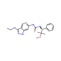 CCNc1n[nH]c2cc(NC(=O)N[C@@H](c3ccccc3)C(C)(C)OC)ncc12 ZINC001772579739