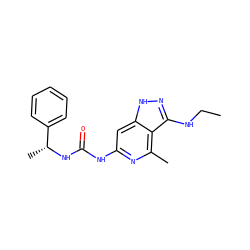 CCNc1n[nH]c2cc(NC(=O)N[C@H](C)c3ccccc3)nc(C)c12 ZINC000210765699