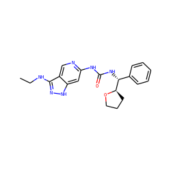 CCNc1n[nH]c2cc(NC(=O)N[C@H](c3ccccc3)[C@H]3CCCO3)ncc12 ZINC000210842476