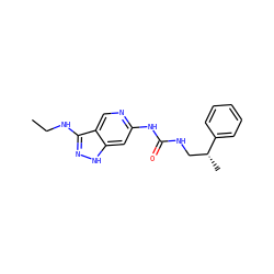 CCNc1n[nH]c2cc(NC(=O)NC[C@@H](C)c3ccccc3)ncc12 ZINC001772636324