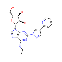 CCNc1nc(-n2cc(-c3ccccn3)cn2)nc2c1ncn2[C@@H]1O[C@H](CO)[C@@H](O)[C@H]1O ZINC000028394458