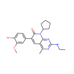 CCNc1nc(C)c2cc(-c3ccc(O)c(OC)c3)c(=O)n(C3CCCC3)c2n1 ZINC000117700225