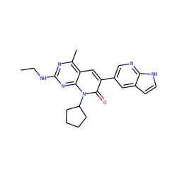 CCNc1nc(C)c2cc(-c3cnc4[nH]ccc4c3)c(=O)n(C3CCCC3)c2n1 ZINC000117713226