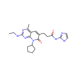 CCNc1nc(C)c2cc(CCC(=O)Nc3ncc[nH]3)c(=O)n(C3CCCC3)c2n1 ZINC000117700437