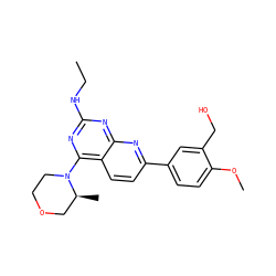 CCNc1nc(N2CCOC[C@@H]2C)c2ccc(-c3ccc(OC)c(CO)c3)nc2n1 ZINC000138806829