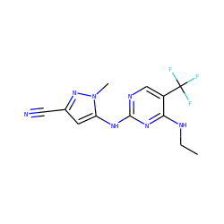 CCNc1nc(Nc2cc(C#N)nn2C)ncc1C(F)(F)F ZINC000205729205