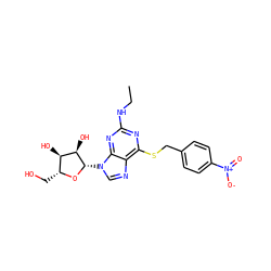 CCNc1nc(SCc2ccc([N+](=O)[O-])cc2)c2ncn([C@@H]3O[C@H](CO)[C@@H](O)[C@H]3O)c2n1 ZINC000028875721