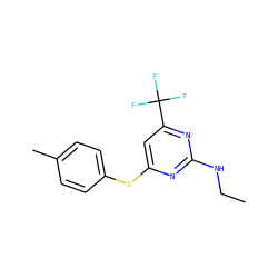 CCNc1nc(Sc2ccc(C)cc2)cc(C(F)(F)F)n1 ZINC000001396719