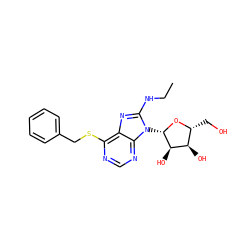 CCNc1nc2c(SCc3ccccc3)ncnc2n1[C@@H]1O[C@H](CO)[C@@H](O)[C@H]1O ZINC000013607470