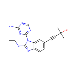 CCNc1nc2ccc(C#CC(C)(C)O)cc2n1-c1ncnc(N)n1 ZINC000098208221
