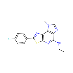 CCNc1nc2sc(-c3ccc(F)cc3)nc2c2c1ncn2C ZINC000040954423