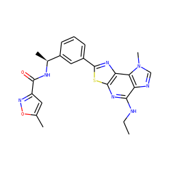 CCNc1nc2sc(-c3cccc([C@H](C)NC(=O)c4cc(C)on4)c3)nc2c2c1ncn2C ZINC000066251605