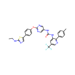 CCNc1ncc(-c2ccc(Oc3ncc(NC(=O)Nc4cc(C(F)(F)F)cnc4-c4ccc(C)cc4)cn3)cc2)s1 ZINC001772623401