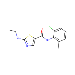 CCNc1ncc(C(=O)Nc2c(C)cccc2Cl)s1 ZINC000029041370