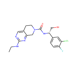CCNc1ncc2c(n1)CN(C(=O)N[C@H](CO)c1ccc(F)c(Cl)c1)CC2 ZINC000169329961